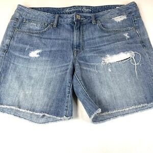 Y2K American Eagle Women’s 12 Jean Short Shorts Light Wash Distressed Blue #1119